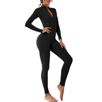 1 x RAW Customer Returns Litthing Women s Sportswear Long Sleeve Jumpsuit Sexy Tight Zipper Yoga Gym Clothing Zip Ribbed Sports Playsuit - RRP €35.99