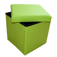 1 x RAW Customer Returns Style home stool with storage space, foldable bench, seat chest made of imitation leather, padded seat cube footstool, storage box with lid, load capacity up to 300 kg, 38 38 38 cm green  - RRP €20.06