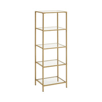 1 x RAW Customer Returns VASAGLE Shelf, 5 Tier Step Shelf, Narrow Glass Shelf for Bedroom, Bathroom, Home Office, Tempered Glass, Steel Frame, Gold Color LGT029A01 - RRP €51.23