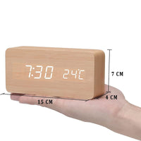 1 x RAW Customer Returns LySuyeo Wooden Digital Alarm Clock with Wireless Charging Station, 5W Fast Wireless Charger for iPhone Samsung Galaxy, Digital Alarm Clock Without Ticking, Alarm Clock for Bedroom Home Office Bamboo  - RRP €23.99