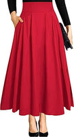 1 x RAW Customer Returns Red Long Skirt Women Summer Outfit Long with Slit a Line Maxi Midi Festive Maxi Skirt Pockets Elegant High Waist Pleated Skirt Summer Skirt Light Beach Skirt Chiffon L - RRP €32.99