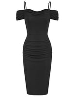 2 x RAW Customer Returns Women s 1950s Pencil Dresses Festive Knee-Length Off Shoulder Strap Dress Cocktail Party Ball Black Black XXL - RRP €72.36