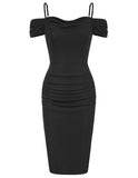 2 x RAW Customer Returns Women s 1950s Pencil Dresses Festive Knee-Length Off Shoulder Strap Dress Cocktail Party Ball Black Black XXL - RRP €72.36