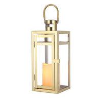 1 x RAW Customer Returns TRIROCKS Decorative Stainless Steel Lantern, 30cm Metal with Clear Glass Panels, Perfect for Home Decor, Living Room, Party, Tabletop Event, Indoor and Outdoor Gold  - RRP €32.99