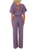 1 x RAW Customer Returns HAPPY SAILED Women s Long Sleeve O-Neck Elegant Long Jumpsuit Overall Trouser Suit Playsuit Romper Purple, L - RRP €50.41