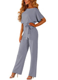 1 x Brand New HAPPY SAILED Women s Long Sleeve O-Neck Elegant Long Jumpsuit Overall Trouser Suit Playsuit Romper Gray, L - RRP €50.41