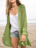 1 x RAW Customer Returns Saodimallsu Women s Open Front Cardigan Lightweight Soft Summer Boho Cardigan Casual Long Sleeve Knitted Sweater Green Medium - RRP €33.17