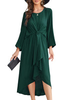 1 x RAW Customer Returns Clearlove Women s Elegant Dress A-Line Festive Midi Dress Long Vintage Retro Dresses with Sloping Back Hem and Long Sleeves Casual Dress Dark Green L - RRP €17.64