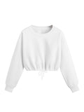 1 x RAW Customer Returns GORGLITTER Women s Crop Jumper Cropped Sweatshirt Long Sleeve Short Tops Long Sleeve Cropped Pullover with Drawstring White S - RRP €25.2