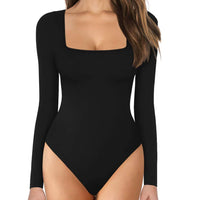 1 x RAW Customer Returns KOEMCY Women s Bodysuit Long Sleeve Elegant Sexy Women s Bodycon Jumpsuit Black Basic Bodysuit Women s Stretch Romper Solid Color Casual Jumpsuits Tops Black, M  - RRP €20.16