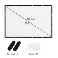 1 x RAW Customer Returns Projector Screen-100 inch projection screen, 16 9 HD foldable projection screen, 4K Full HD 3D, mobile transportable projector screen for home cinema and outdoor cinema - RRP €26.21