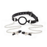 1 x RAW Customer Returns YUNHAOBAO Silicone O-Ring Mouth Gag Mouth Opener with Nipple Clamps Toy BDSM Kit Slave Role Play Fetish Fantasy Game Nipple Stimulation Bondage Toy - RRP €12.0