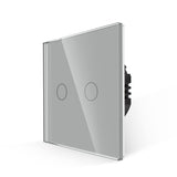 1 x RAW Customer Returns JIMEIDA Touch Light Switch in Gray, Double Light Switch with Glass Panel and Status LED, No Neutral Wire Required, 2-Way 1-Pole Wall Switch, AC 240 V, 500 W Way - RRP €16.99