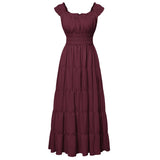 1 x RAW Customer Returns Renaissance Women s Rockabilly Dress Summer A-Line Tiered with Pocket Maxi Dress Red Wine M - RRP €53.99