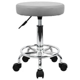 1 x RAW Customer Returns KKTONER Round PU Leather Stool with Footrest, Swivel Height Adjustment, Spa, Drawing, Salon, Tattoo, Work, Office, Massage, Task Chair, Small Grey  - RRP €35.99