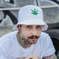 4 x Brand New Marijuana Leaf Bucket Hat, Bucket Hat, Foldable, Unisex, White, One Size - RRP €96.0