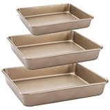 1 x RAW Customer Returns Dicunoy set of 3 stainless steel casserole dishes, non-stick coated rectangular baking tray, oven tray for the oven, gold roasting and baking tin - RRP €20.05