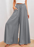 1 x RAW Customer Returns Dokotoo Summer Pants Women Lightweight Palazzo Pants Elegant Summer High Waist Baggy Casual Pants Cotton Linen Wide Pants with Pockets Drawstring Elastic Plain Fabric Pants Gray M - RRP €37.3