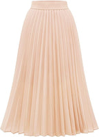 1 x RAW Customer Returns DRESSTELLS Women s Pleated Skirt Chiffon Casual Beach Skirt Maxi Long Pleated Skirt Champagne L - RRP €35.99