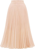 1 x RAW Customer Returns DRESSTELLS Women s Pleated Skirt Chiffon Casual Beach Skirt Maxi Long Pleated Skirt Champagne L - RRP €35.99