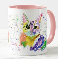 1 x Brand New Vixar Kitten Cat Watercolor Rainbow Art Colored Mug Gift Birthday Work Office Christmas Tea Coffee Pink  - RRP €20.4