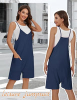 1 x Brand New heekpek Jumpsuit Women Short Summer Sleeveless Loose Overall Short V-Neck Spaghetti Strap Playsuit Casual Dungarees Women with Pockets, Navy Blue, L - RRP €27.6