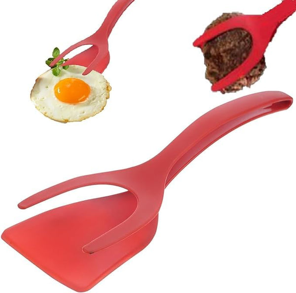 1 x Brand New 2 in 1 spatula and tongs, versatile kitchen spatula tongs, fried egg spatula, heat-resistant spatula clamp made of silicone, suitable for gripping and turning eggs and pancakes - RRP €20.4