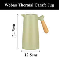 1 x RAW Customer Returns Webao thermos flask 1l coffee pot with wooden handle, glass insert, quick tip closure, insulated jug for coffee, tea and water, light green - RRP €24.48