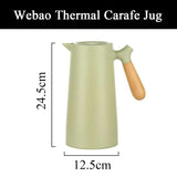 1 x RAW Customer Returns Webao thermos flask 1l coffee pot with wooden handle, glass insert, quick tip closure, insulated jug for coffee, tea and water, light green - RRP €24.48