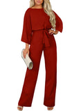 1 x RAW Customer Returns HAPPY SAILED Women s Long Sleeve O-Neck Elegant Long Jumpsuit Overall Trouser Suit Playsuit Romper Red, S - RRP €48.4