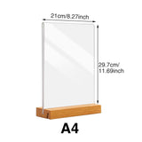 1 x RAW Customer Returns WANAONE Office Desk Table Top Wooden Base Double Sided Sign Holder Picture Frame Acrylic T Shape Table Top Stand Lower Load Table Menu Display Stand Size A4  - RRP €20.4