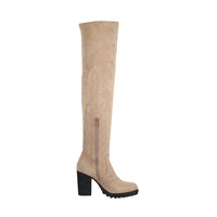 1 x RAW Customer Returns Elara Damen Stiefel Overknee High Heels Absatz Chunkyrayan E4835 Khaki-38 - RRP €43.74