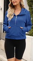 1 x RAW Customer Returns Ebifin Hoodie Women s Half Zip Sweatshirt Long Sleeve Pullover Winter Sweat Jacket Hoodies.Blue.S - RRP €29.65