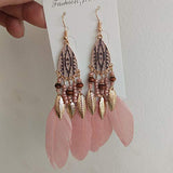 1 x RAW Customer Returns Teardrop Long Earrings, Feather Earrings Ethnic Long Feather Fringe Earrings, Color - RRP €8.99