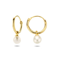 1 x RAW Customer Returns Sparkle14-585 Real gold small earrings with freshwater pearl for women and girls - 11 x 1.3 mm earrings - 4 mm pearl - 14 carat gold durable hoop earrings - RRP €95.0