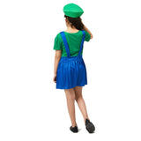 1 x RAW Customer Returns Kids Girls Cosplay Super Bros Costume Green, Party Fancy Dress Costume Jumpsuit Set with Moustache Cap Gloves for Halloween Christmas S - RRP €26.99