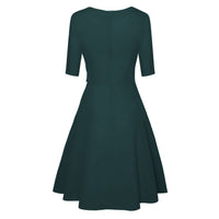 1 x RAW Customer Returns Women s Casual Dress, Elegant Round Neck Half Sleeve High Waist Midi Dress Casual Loose A Line Ruffle Hem Dress,Green,S - RRP €31.49