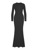 1 x RAW Customer Returns REORIA Women Sexy Long Dress Crew Neck Elegant Long Sleeve Ribbed Dress Black M - RRP €34.99