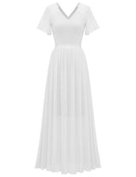 1 x RAW Customer Returns DRESSTELLS Women s Bridesmaid Dress Long Chiffon Evening Dress Party Cocktail Dress V-Neck Summer Dress White 2XL - RRP €59.99