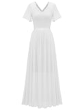 1 x RAW Customer Returns DRESSTELLS Women s Bridesmaid Dress Long Chiffon Evening Dress Party Cocktail Dress V-Neck Summer Dress White XL - RRP €58.06