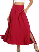 1 x RAW Customer Returns Red Long Skirt Women Summer Outfit Long with Slit a Line Maxi Midi Festive Maxi Skirt Pockets Elegant High Waist Pleated Skirt Summer Skirt Light Beach Skirt Chiffon L - RRP €32.99