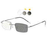 1 x RAW Customer Returns KOOSUFA Rimless Self-tinting Progressive Reading Glasses Progressive Multifocus Anti-Blue Light Photochromic Men Women Titanium Frameless with UV Protection Sun Reading Glasses 1x Gray, 3.0 - RRP €29.23