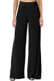 1 x RAW Customer Returns CZIMOO Wide Pants Women Summer Palazzo Pants High Waist Leisure Pants Ladies Pants Pyjama Pants Marlene Pants Casual Long Pants Black Leaves S - RRP €24.19