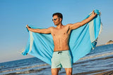 1 x RAW Customer Returns Happy Towels Hammam towel 2-piece pack Bath towel Sauna towel Extra long soft woven 210 cm x 95 cm 60 bamboo viscose and 40 cotton Fairtrade mango yellow and turquoise blue, 2  - RRP €50.0