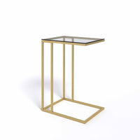 1 x RAW Customer Returns evka.com Golden side table, glass table, side table for living room, gray side table, side table for living room, office or bedroom, laptop table, sofa table - RRP €60.41