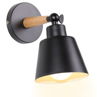 1 x RAW Customer Returns TOKIUS wall light modern, wall lamp made of metal and wood decoration, adjustable wall spotlight E27 socket, indoor wall lamp for bedroom, living room, corridor black  - RRP €14.99