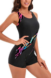 1 x RAW Customer Returns Ruuione Women s Sports Swimsuit One-Piece Splicing Swimsuits U-Back Swimwear, 5Rainbow, L 40  - RRP €33.99