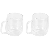 1 x Brand New Wisboey Set of 2 Double Wall Glass Coffee Mugs, Thermal Insulated and Condensation with Handle 300ML  - RRP €19.2