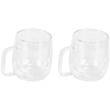 1 x Brand New Wisboey Set of 2 Double Wall Glass Coffee Mugs, Thermal Insulated and Condensation with Handle 300ML  - RRP €19.2