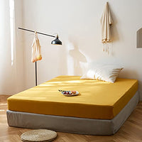 1 x RAW Customer Returns Lanqinglv fitted sheet bed sheet 90x200 cm up to 25-30 cm slat height box spring bed topper 110g m microfiber soft jersey box spring bed fitted sheet, yellow mustard yellow - RRP €17.12